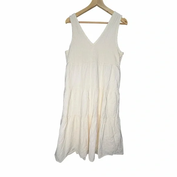 Quince 100 organic cotton gauze tiered maxi dress antique Cream color large - Picture 3 of 11